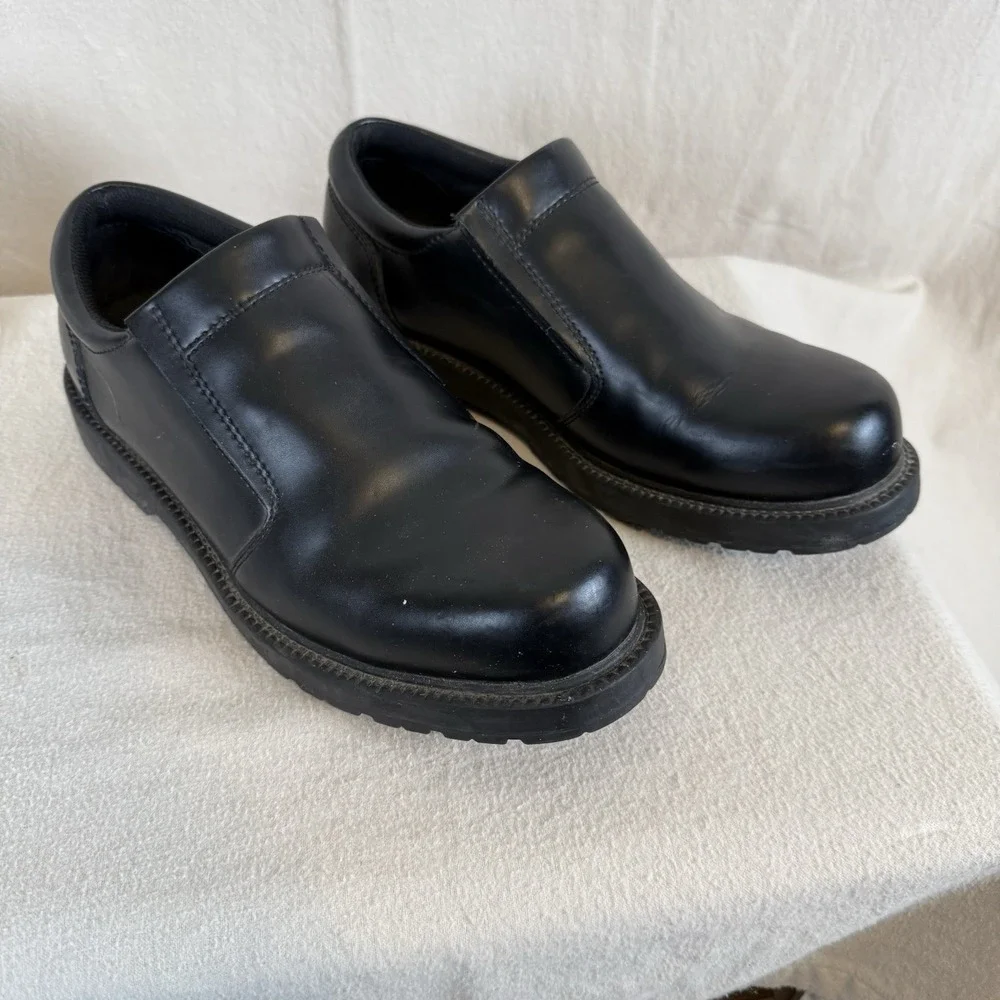 Skechers Men's Slip Resistant Black Leather Work Shoes‎ Size 9 SN76083 Cushioned